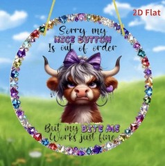 “Bite Me” Sassy Cow Sun Catcher, Stained Glass Look Acrylic 8 X 8