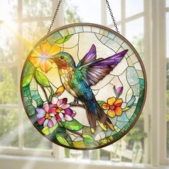 Stained Glass Hummingbird Suncatcher for Home Decor and Gifts 7.8 in
