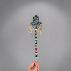 Hamsa Hand Beaded Multicolor Metal & Glass Hanging Suncatcher Decor