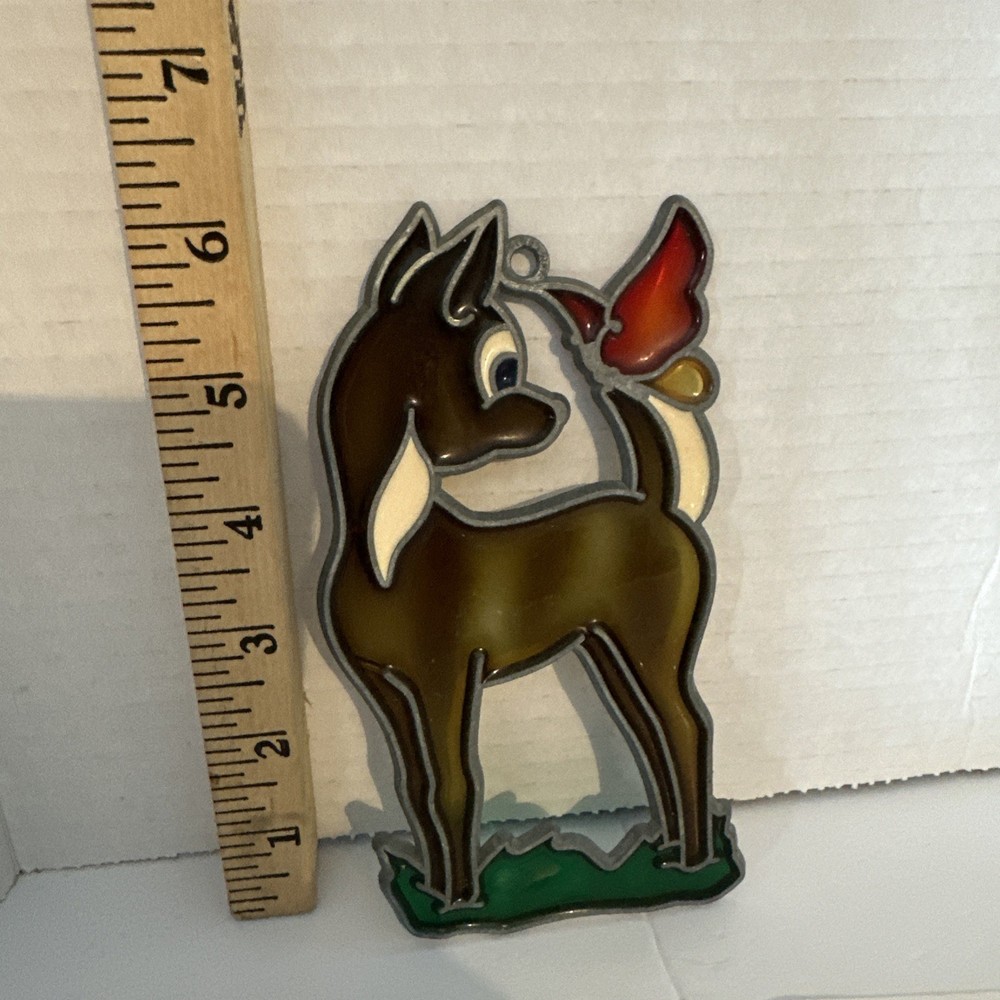Vintage Disney Bambi Butterfly Stained Glass Style Suncatcher Painted Ornament
