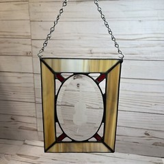 Stained Glass Sun Catcher Etched Violin Tan Red Accents Window Hanging Decor 8×6