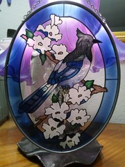 Bluejay Bird Suncatcher Oval Stained Glass Joan Baker Designs Hand Painted