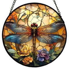 Dragonfly Stained Glass Suncatcher for Home Decor and Unique Gifts 7.8×7.8 in