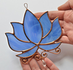 Stained Glass Blue Lotus 4,5″x5″ Flower Sun Catcher For Windows Yoga Lover Gift