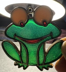 vintage Stained Glass Style Glitter FROG Suncatcher LOT/2