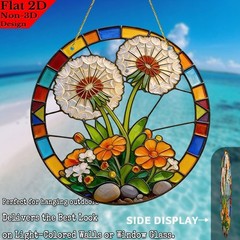 Dandelion Orange Wildflower Stone Round Acrylic Suncatcher Window Hanging Decor
