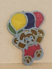 1980s Suncatchers Metal Plastic Stained Glass Look Bear w/ Balloons, Bear Twins