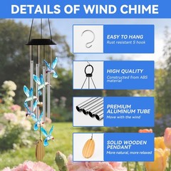 Solar Hummingbird Wind Chime Outdoor Waterproof Color Changing Garden Decor