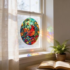 Cardinal Suncatcher: Handcrafted Glass Art – Window Hanging Decor
