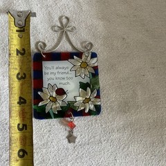 Vintage Joan Baker Handpainted Best Friend Stained Flowers Suncatcher Ladybug