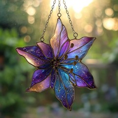 Galaxy Lily Acrylic Suncatcher, Iridescent Window Hanging Decor