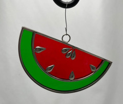 Leaded Stained Glass Watermelon Slice & Pineapple Suncatchers Handmade Vintage
