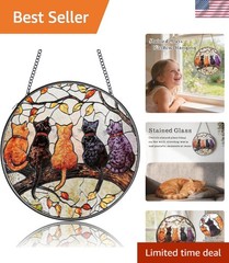 5 Colorful Cats Stained Glass Hanging Window Panel – Unique Gift for Cat Lovers