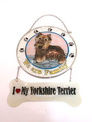 Amia Yorkie Dog Sun Catcher Painted Glass I Love My Yorkshire Terrier We are Fam