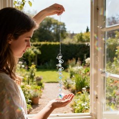 20.5in Crystal Sun Catcher Colorful Hanging Suncatcher W/ Octagonal Beads