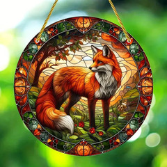 Woodland Red Fox Glass Suncatcher Vibrant Window Hanging Decor Gift