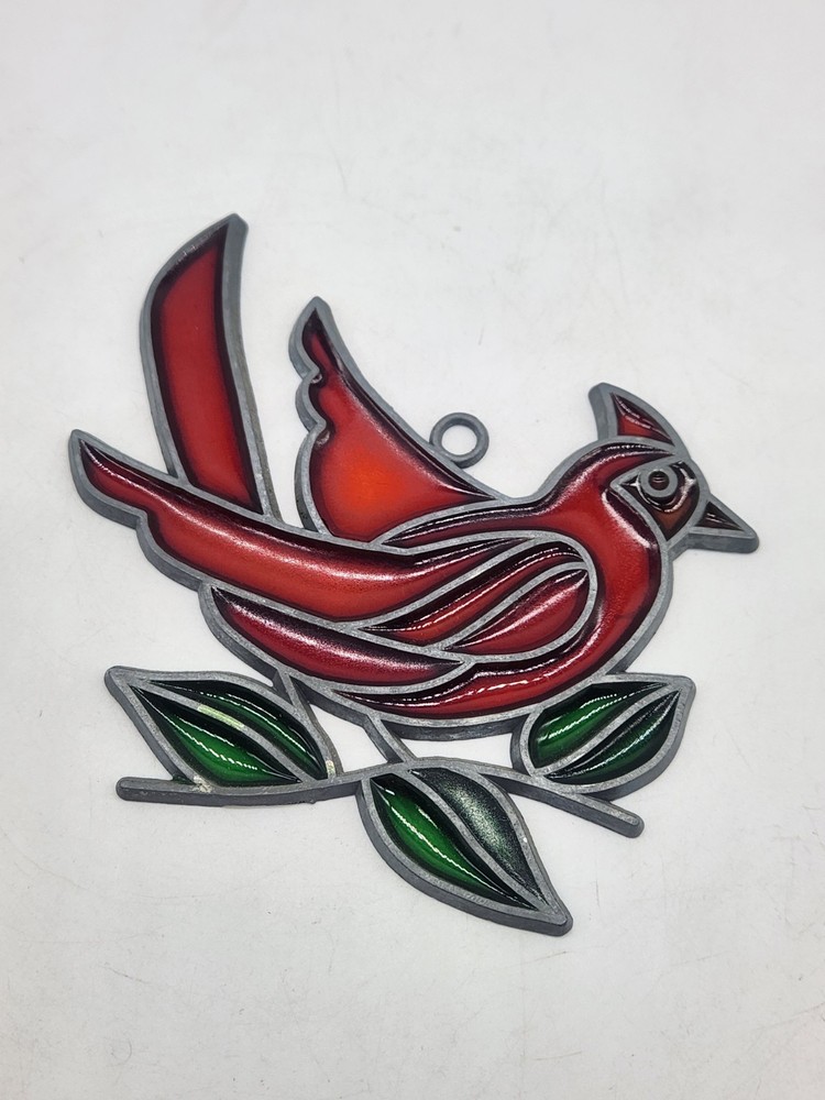 Vintage Suncatcher Cardinal Red Bird Faux Stained-Glass Acrylic