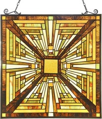 Stained Glass Window Hanging Mission Panel with Chain