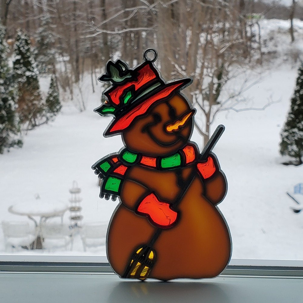 VTG Metal Stained Glass Style Snowman window sun-catcher__