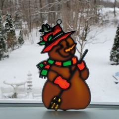 VTG Metal Stained Glass Style Snowman window sun-catcher__