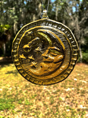 Pressed Glass Celestial Moon Suncatcher Gold Color 5 IN