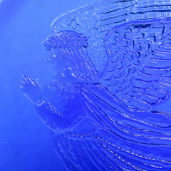 Large Pressed Glass Sun Catcher, 6″ d, Angel, Cobalt Blue, Hang Loop