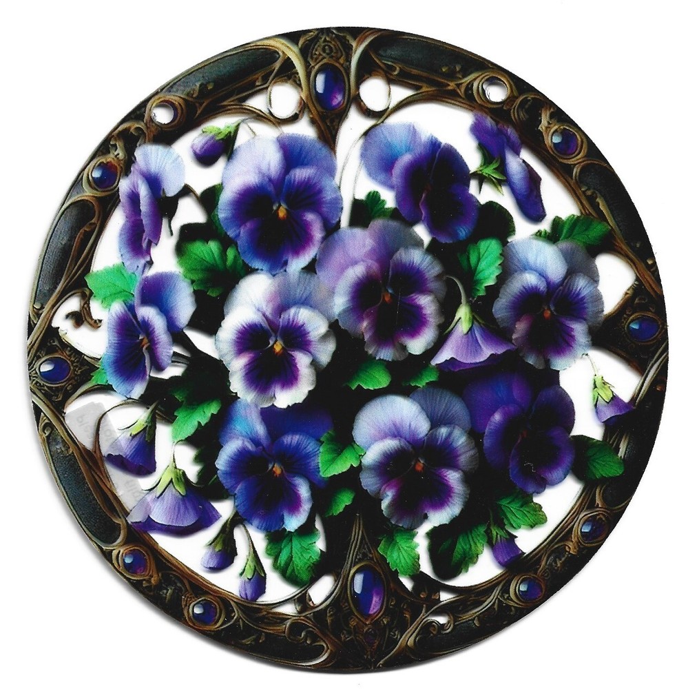 Purple Pansies Suncatcher – Printed Acrylic Window Hanging with Hanging Kit