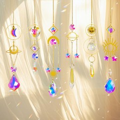 Colorful Crystal Sun Catchers 6 Piece Hanging Prism Ornaments for Windows