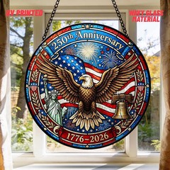 Stained Glass Suncatcher USA 250th Anniversary Patriotic Eagle Flag Liberty Bell