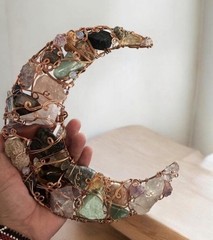 Handmade Crescent Moon Crystal Copper Wire Suncatcher, Bohemian Decor