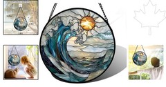Elegant Blue & White Stained Glass Hanging Suncatcher – Transform Your Space
