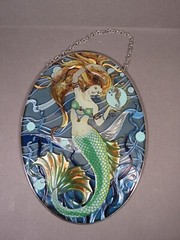 Mermaid Sun Catcher Glass Under the Sea 8.5″ x 6.25″ with Chain