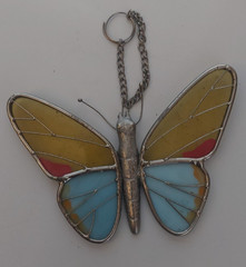 Handmade Stained Glass Butterfly Shape Yellow & light Blue Butterfly Suncatcher