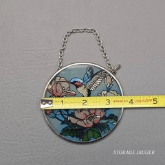 VTG Amia Hummingbird Flowers Glass Suncatcher Round 3.5″ Window Hanging Decor