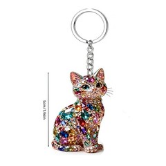 Flat Crystal Cat Keychain, Bling Kitty Backpack Charm, Rhinestone Bag Charms