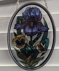 Vintage Glassmasters Suncatcher Pansies Iris 6.75″ x 4.75″