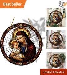 8×8 Inch Madonna and Child Acrylic Stained Glass Window Hanging Sun Catcher D…