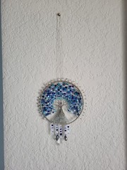 Tree of Life Suncatcher Hanging Decor Blue / White Mix & Silver Wire