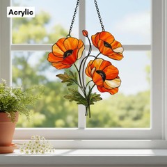 Custom Poppy Flowers Suncatcher Acrylic Window Decor Gift