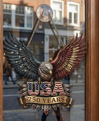American Eagle USA Patriotic Anniversary Wall Sign with Rope