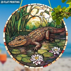 Wild Alligator Water Lily Pads Green Wetland Plants Acrylic Suncatcher Decor