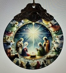 Christian Nativity Window Sun Catcher Faux Stained Glass Wall Decor Ornament 3″