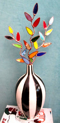 Stained Glass Garden Stakes Flower Stems (x3 Mulitcolor Leaves) Suncatchers