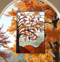 Spice Colors Stained Glass Hanging Window Panel Tree of Life Suncatcher 16x24in