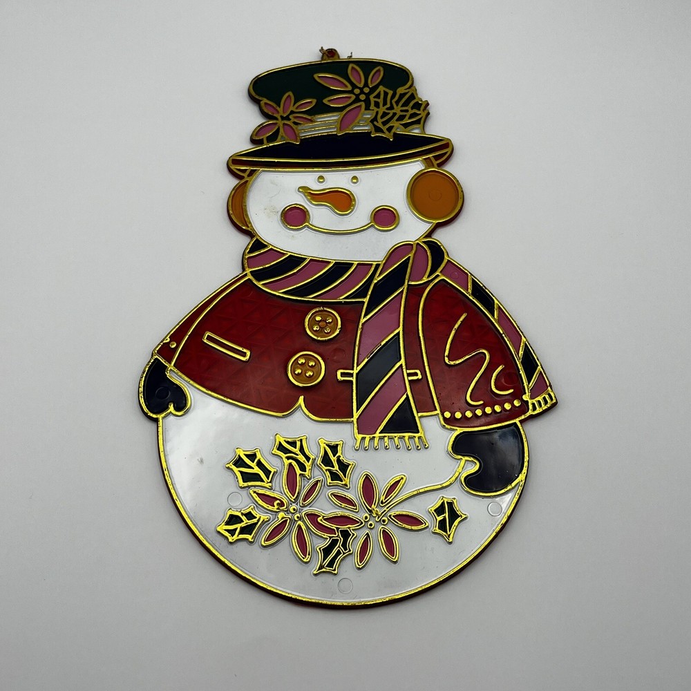 Vintage 80s Christmas FROSTY THE SNOWMAN Stained Sun Catcher Hanging Decoration