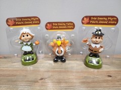 Three Fall Thanksgiving Solar Powered Dancing Bobbleheads Pilgrims, Turkey