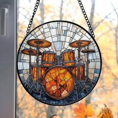 Faux Stained Glass Drum Kit Suncatcher Musical Instrument Music Lover Gift