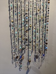 Large beaded driftwood wall hanging suncatcher beachy lake ocean handcrafted 57”