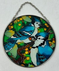 Blue Jay Birds Faux Stained Glass Window SunCatcher