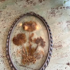 Suncatcher Beveled Oval Shape Leaded Glass Pressed Dried Flowers 7″ Vintage